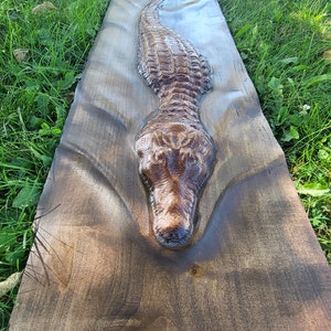 Wooden Crocodile Alligator Swimming Solid Maple Wood Carving Live