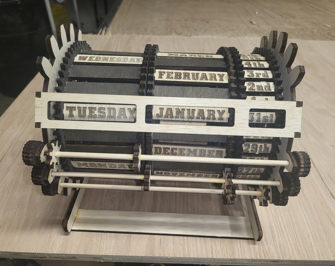 Laser Cut File SVG and LightBurn File Included Rolling Gear Driven Perpetual Calendar cut file for your laser Check video to see it work!!!