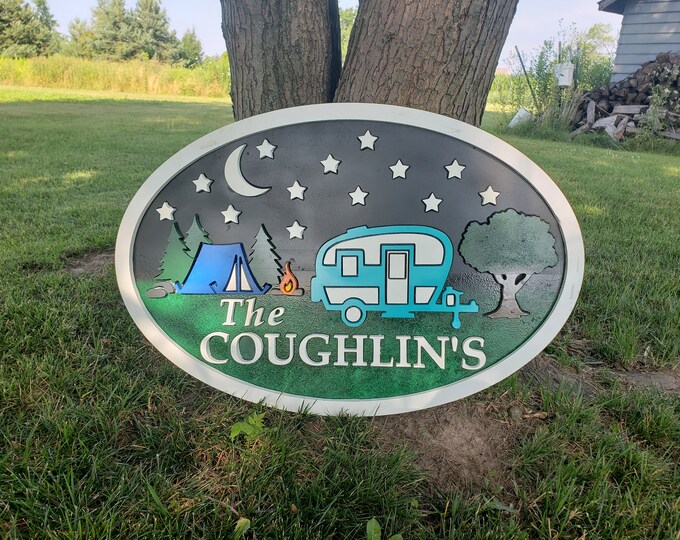 Camping Sign SVG/DFX cut file for use with CNC, Laser, Vinyl Cutters Cricket with travel trailer and fifth wheel