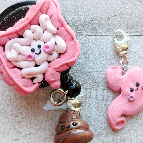 Gastroenterology Badge Reel, Intestines Badge, Doctor Badge, Nurse Badge, Anatomy Badge, GI Badge, Stomach Charm, Poop Charm