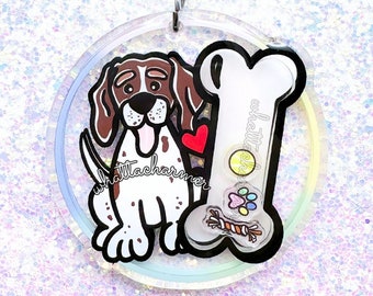 Liver and White English Pointer Keychain, Liver and White Pointer Dog Keyring, Pointer Mom Charm, English Pointer Stocking Stuffer Gift
