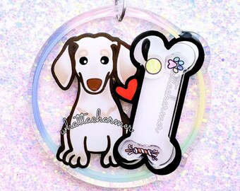Smooth Cream Dachshund Keychain, White Doxie Keyring, Clear Cream Miniature Dachshund Gifts, Wiener Dog Charm, Weenie Dog Key Holder