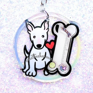 White Bull Terrier Keychain, English Bull Terrier Keyring, Miniature Bull Terrier Charm, Bull Terrier Stocking Stuffer Gift, Dog Lover Gift