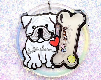 White English Bulldog Keychain, White Bulldog Keyring, English Bulldog Mom Charm, Bulldog Christmas Stocking Stuffer Gift, Dog Lover Gift