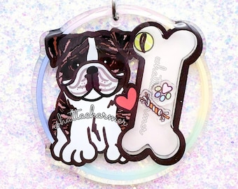 Brindle English Bulldog Keychain, Brindle Brown Bulldog Keyring, English Bulldog Mom Charm, Bulldog Christmas Stocking Stuffer Gift