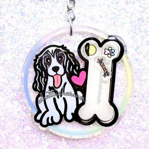 Black and White Cocker Spaniel Keychain, English Cocker Spaniel Keyring, American Cocker Spaniel Charm, Cocker Spaniel Stocking Stuffer Gift