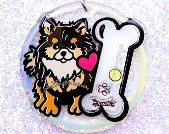 Portachiavi acrilico Pomerania nero e marrone chiaro, Portachiavi mamma cane, Regalo mamma Pomerania, Regalo cane Pom, Regalo calza di Natale Pomerania