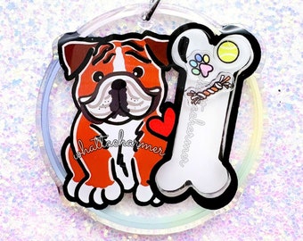 Red and White English Bulldog Keychain, Red Bulldog Keyring, English Bulldog Mom Charm, Bulldog Christmas Stocking Stuffer, Dog Lover Gift