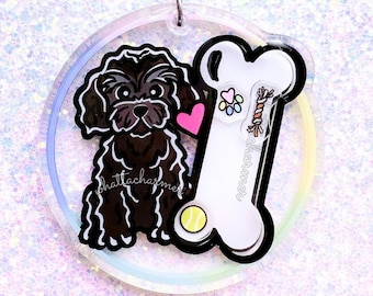 Porte-clés acrylique Cavapoo noir, porte-clés maman Cavapoo, breloque chiots Cavapoo, décoration de Noël Cavapoo, cadeau de Noël Cavapoo