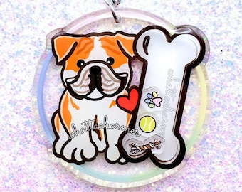 Fawn and White English Bulldog Keychain, Bulldog Keyring, English Bulldog Mom Charm, Bulldog Christmas Stocking Stuffer, Dog Lover Gift