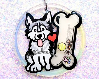 Silver and White Siberian Husky Keychain, Husky Mom Gift, Husky Puppy Charm, Gray Husky Dog Keychain, Husky Christmas Stocking Stuffer Gift