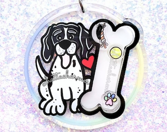 Black and White English Pointer Keychain, Black and White Pointer Dog Keyring, Pointer Mom Charm, English Pointer Stocking Stuffer Gift