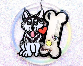 Black and White Siberian Husky Keychain, Black Husky Keyring, Husky Puppy Charm, Black Husky Dog Keychain, Husky Christmas Stocking Stuffer