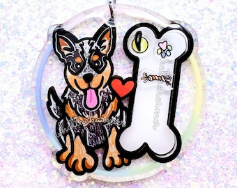 Blue Australian Cattle Dog Keychain, Blue Heeler Keyring, Blue Cattle Dog Charm, Australian Cattle Dog Christmas Stocking Stuffer Gift