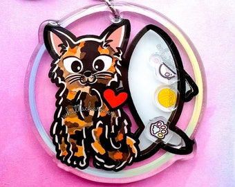Longhaired Tortoiseshell Cat Keychain, Tortie Cat Mom Keyring, Tortoiseshell Kitten Christmas Stocking Stuffer Gift, Tortie Cat Charm