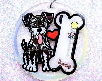 Llavero Schnauzer negro y plateado, llavero Schnauzer miniatura en blanco y negro, encanto de perro Schnauzer estándar, regalo de mamá Schnauzer