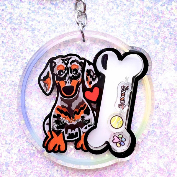 Smooth Haired Silver Dapple Dachshund Keychain, Doxie Mama Keyring, Doxie Mom Charm, Dachshund Christmas Stocking Stuffer, Wiener Dog Gift