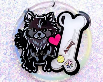 Portachiavi acrilico nero Pomerania, portachiavi mamma cane, regalo mamma Pomerania, ciondolo per cani Pom, regalo di calza di Natale Pomerania
