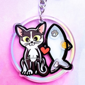 Shorthaired Black and White Cat Keychain, Black Tuxedo Cat Keyring, Cat Mom Charm, Kitten Stocking Stuffer Gift, Black White Cat Ornament