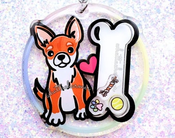 Llavero de chihuahua rojo de pelo corto, llavero de chihuahua, amuleto para mamá chihuahua en forma de taza de té, regalo navideño de chihuahua.