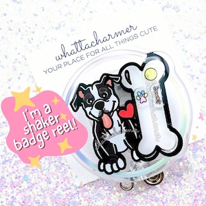 Black and White Pitbull Badge Reel, Pitbull Dog Badge, Pitbull Puppy ID Holder, Pitbull Dog Mom Gift, Pitbull Christmas Stocking Stuffer