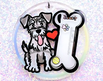 Llavero de perro Schnauzer Sal y Pimienta, llavero de perro Schnauzer, dije de Schnauzer Estándar Gris, regalo para mamá Schnauzer Miniatura