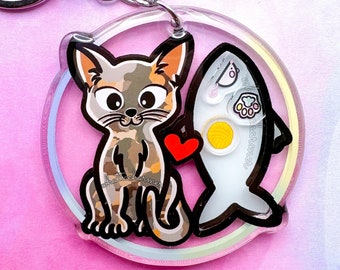 Shorthaired Diluted Tortoiseshell Cat Keychain, Tortie Cat Mom Keyring, Tortoiseshell Kitten Christmas Ornament, Torties Lover Kitty Charm