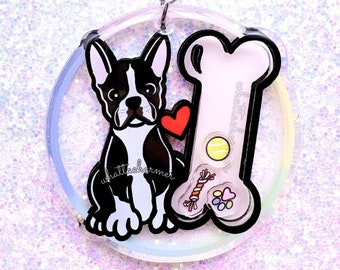Czarny Boston Terrier Brelok, Boston Terrier Pies Brelok, Boston Terrier Pies Mama Charm, Boston Terrier Boże Narodzenie Prezent Do Skarpety