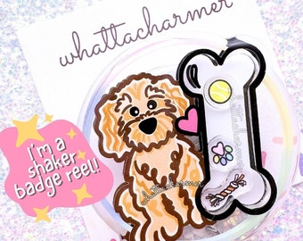 Apricot Goldendoodle Badge Reel, Labradoodle Badge, Doodle Dog Badge Clip, Standard Poodle Dog ID Holder, Pet Puppy ID Reel, Dog Lover Badge