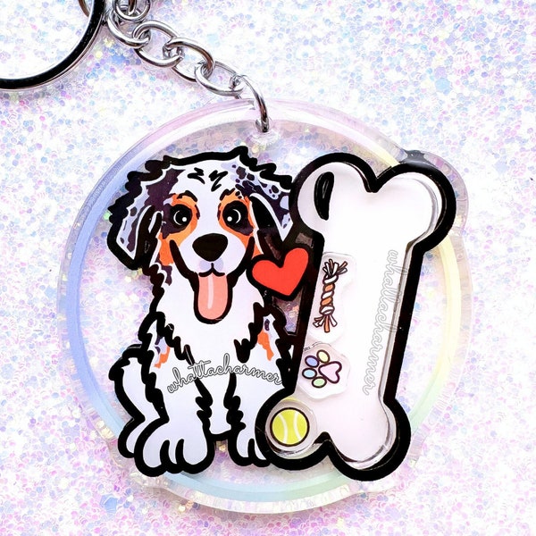 Blue Merle Australian Shepherd Keychain, Blue Aussie Keyring, Dog Mama Charm, Australian Shepherd Ornament, Christmas Stocking Stuffer