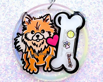 Portachiavi acrilico arancione Pomerania, portachiavi mamma cane, regalo mamma Pomerania, fascino cane Pom, regalo di calza di Natale Pomerania