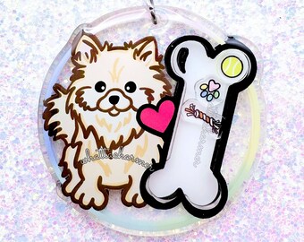 Portachiavi acrilico crema Pomerania, portachiavi mamma cane, regalo mamma Pomerania, ciondolo per cani Pom, regalo di calza di Natale Pomerania
