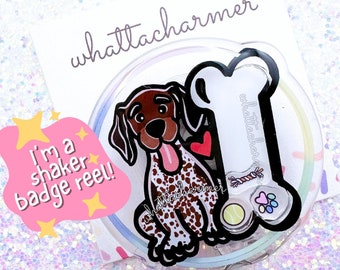 Liver and White German Shorthaired Pointer Badge Reel, Brown GSP Dog Badge, German Shorthair Pointer Dog Mom Gift, GSP Stocking Stuffer