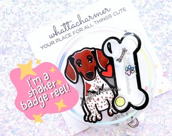 Red Piebald Dachshund Badge Reel, Dachshund Dog Badge, Red Piebald Doxie Badge Clip, Wiener Dog ID Holder, Weenie Dog Badge Holder
