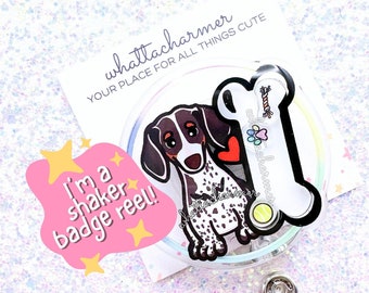 Chocolate and Tan Piebald Dachshund Badge Reel, Doxie Badge, Brown and White Doxie Badge Clip, Wiener Dog ID Holder, Weenie Dog Badge Holder