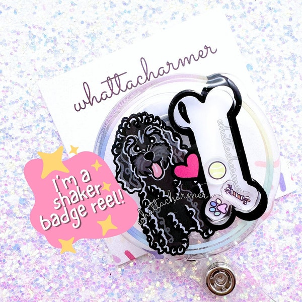 Black Poodle Badge Reel, Standard Poodle Mom Badge, Goldendoodle ID Holder, Doodle Dog Badge Holder, Labradoodle Reel, Pet Puppy ID Badge