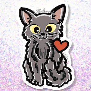 Longhaired Gray Cat Sticker, Grey Cat Vinyl Sticker, Kitten Sticker, Cat Decal, Cat Lady Sticker, Gray Cat Christmas Stocking Stuffer