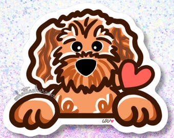 Pegatina de Goldendoodle rojo, calcomanía de Labradoodle, calcomanía de perro Doodle para coche, calcomanía de vinilo de Cavapoo, regalo de Goldendoodle para calcetín navideño.