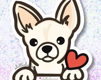 Sticker kortharige witte chihuahua, chihuahuahond vinyl decal, chihuahua auto sticker, chihuahua waterdichte sticker, witte chihuahua sleutelhanger