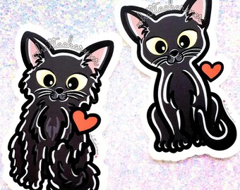 Zwarte kat sticker, zwarte kat vinyl sticker, langharige zwarte kat sticker, kortharige zwarte kat sticker, zwarte kat kerstsok Stuffer