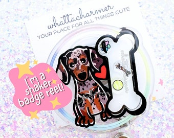 Smooth Chocolate Merle Dachshund Badge Reel, Doxie Badge, Wiener Dog Badge Clip, Weenie Dog ID Badge, Doxie Christmas Stocking Stuffer Gift