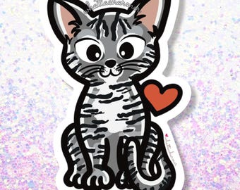 Gray Tabby Cat Sticker, Grey Cat Vinyl Sticker, Tabby Kitten Sticker, Tabby Cat Decal, Cat Lady Sticker, Gray Tabby Cat Christmas Gift