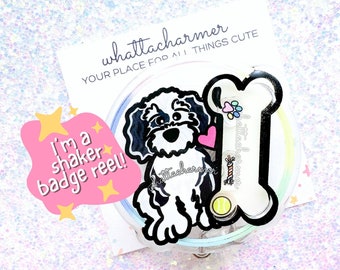 Sheepadoodle Abzeichen Reel, Goldendoodle Abzeichen, Schwarzes Parti Goldendoodle Hund Geschenk, Sheepadoodle Weihnachtsstrumpf Stuffer, Hundeliebhaber Geschenk