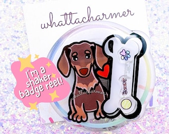 Smooth Chocolate and Tan Dachshund Badge Reel, Chocolate Doxie Badge, Weiner Dog Badge Holder, Weenie Dog Badge Clip, Dachshund Mom Badge