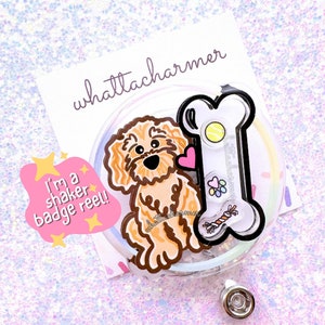 Apricot Goldendoodle Badge Reel, Labradoodle Badge, Doodle Dog Badge Clip, Standard Poodle Dog ID Holder, Pet Puppy ID Reel, Dog Lover Badge