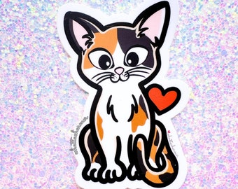 Pegatina de gato calicó, vinilo de gatito calicó de pelo corto, pegatina de gato adorable, pegatina de gatito para coche, regalo de Navidad de gato calicó