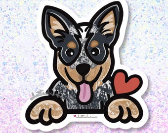 Australian Cattle Dog Aufkleber, Blauer Heeler Hund Vinyl Aufkleber, Blauer Australian Cattle Dog Aufkleber, Schlüsselanhänger
