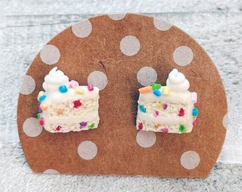 Birthday Cake Stud Earrings, Confetti Cake Earrings, Birthday Studs, Rainbow Sprinkles Cupcake Earrings, Dessert Earrings, Bakery Earrings