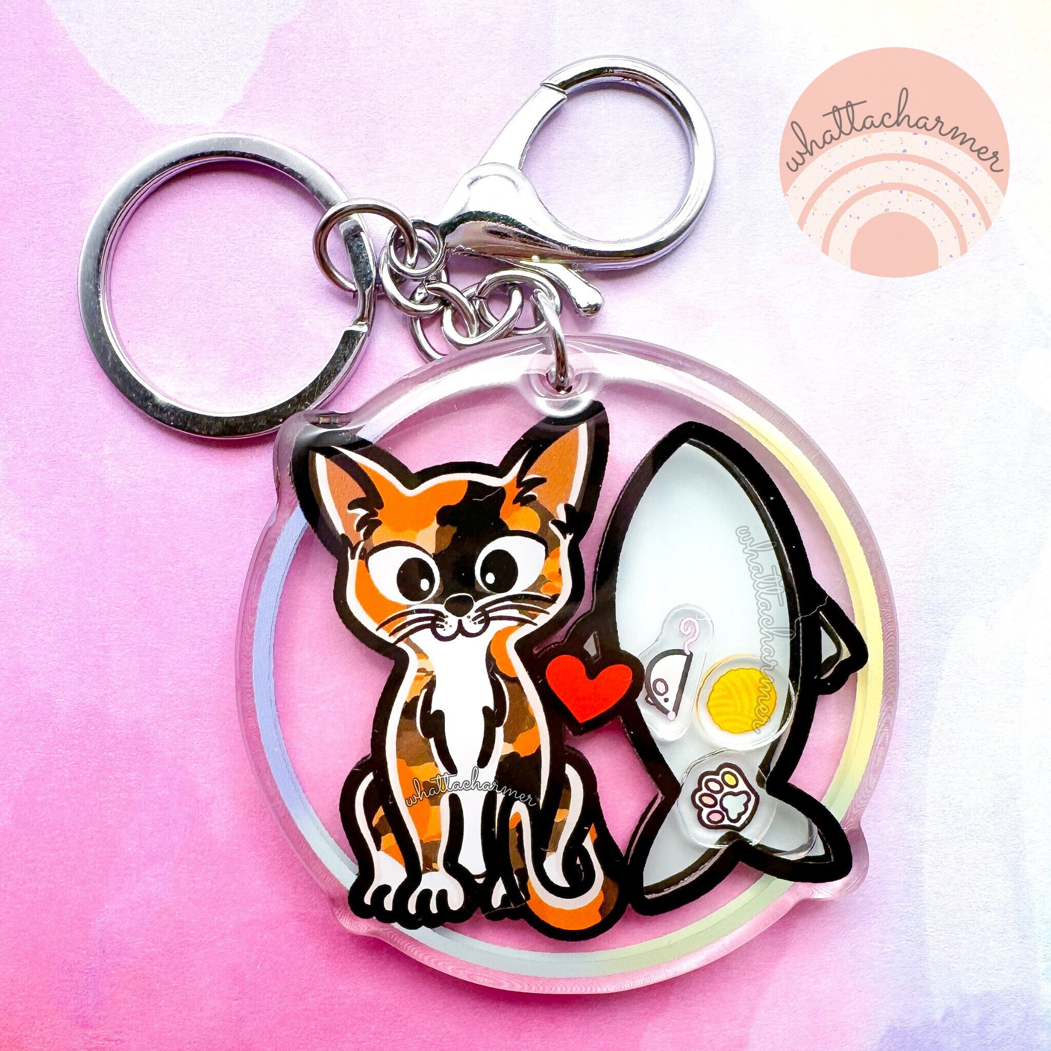 Shorthaired Tortoiseshell Calico Keychain, Tortico Cat Key Ring