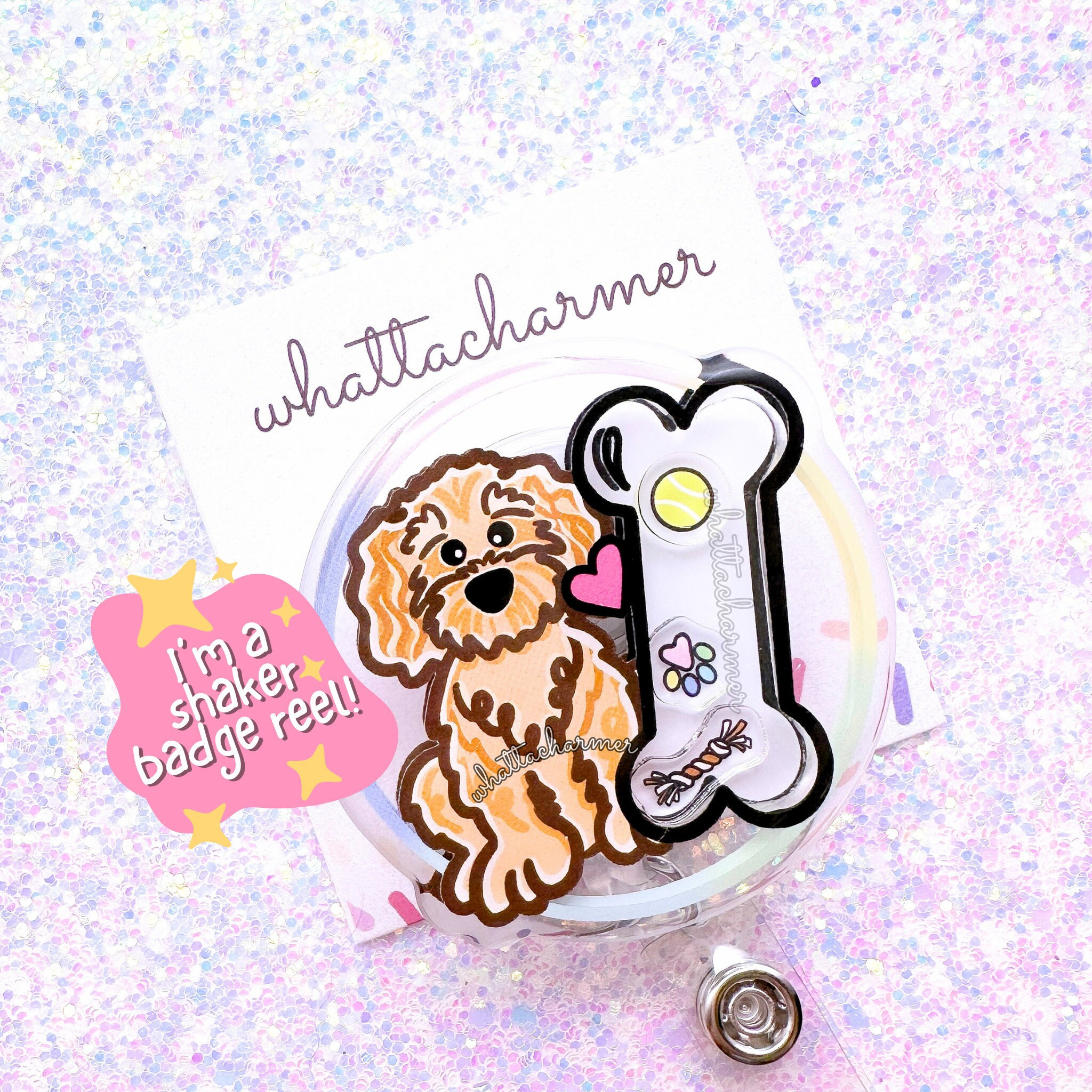 Apricot Goldendoodle Badge Reel, Labradoodle Badge, Doodle Dog Badge Clip, Standard Poodle Dog ID Holder, Pet Puppy ID Reel, Dog Lover Badge